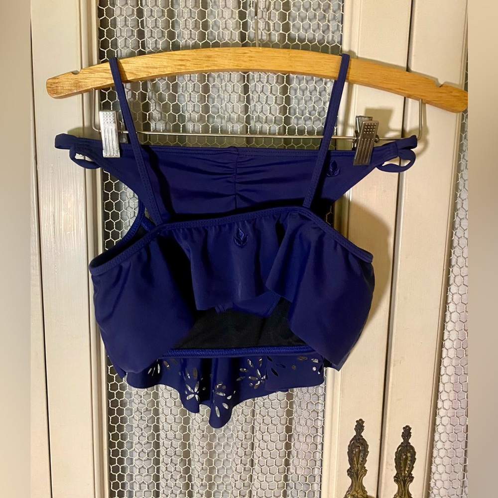 Reef Women’s Size Small Navy Blue Ruffle Laser Cut Bikini Top & Matching Bottom - Picture 2 of 7